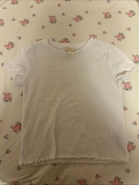 Forever 21 Girls White Short Sleeve Knit Tee with Scallop Trim